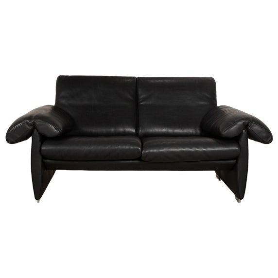 DS 10 Leather Two Seater Black Sofa from de Sede For Sale