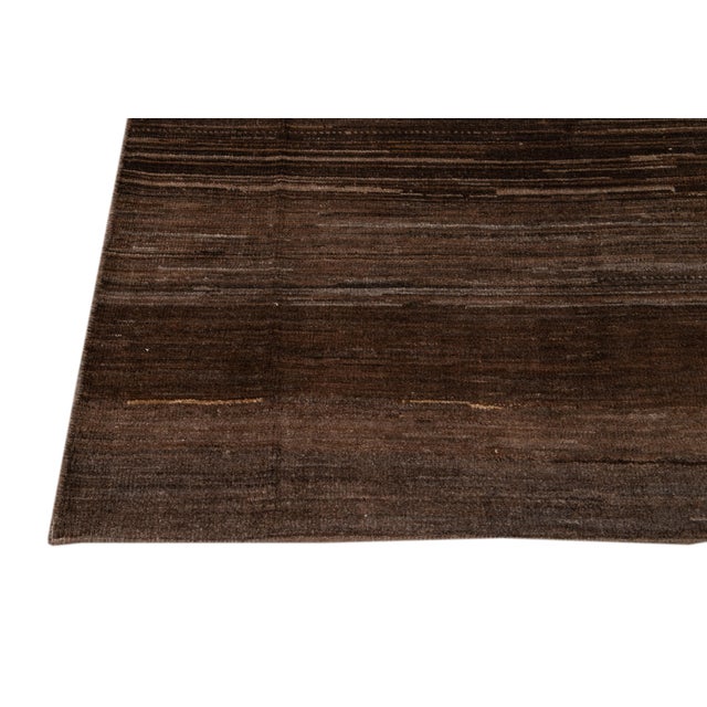 Modern Brown Moroccan-Style Room Size Wool Rug For Sale - Image 11 of 13
