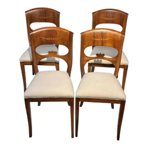 Mid-20th Century Walnut Biedermeier Style Italian Side Chairs Set of 4