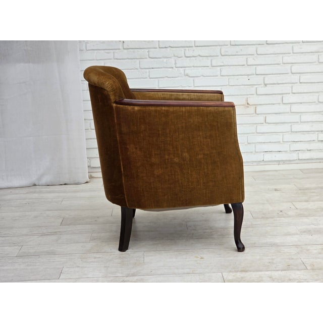 Green Vintage Danish Armchair in Furniture Velour and Ash, 1950s For Sale - Image 8 of 18