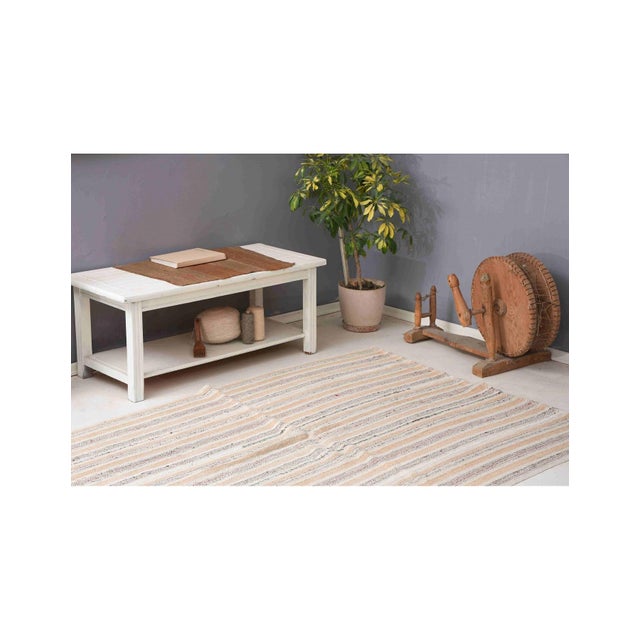 Modern Striped Hemp Turkish Kilim Rug - 5`3″ X 6`11″ Ft. For Sale - Image 3 of 6