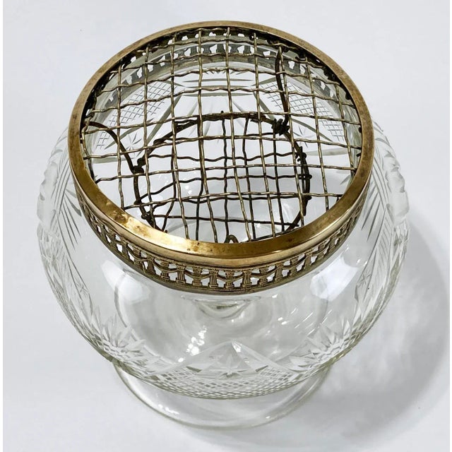 Mid-Century Modern Vintage Cut Glass Vase With Pierced Brass Gated Frog For Sale - Image 3 of 6