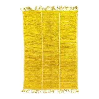 Handwoven Yellow M'rirt Moroccan Rug – Luxury High Pile Wool Carpet 200 X 300 Cm For Sale