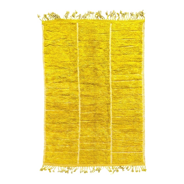 Handwoven Yellow M'rirt Moroccan Rug – Luxury High Pile Wool Carpet 200 X 300 Cm For Sale