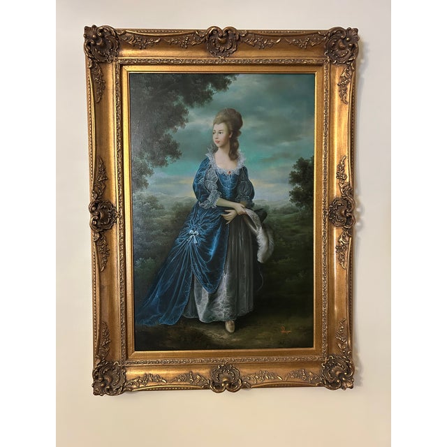 20th Century Oil Paintings Young Boy With Spaniel and Duchess of York - a Pair For Sale - Image 13 of 16