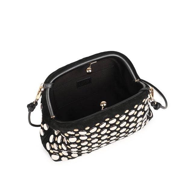 Aya Studded Frame Clutch in Black / Gold / Silver For Sale In New York - Image 6 of 7