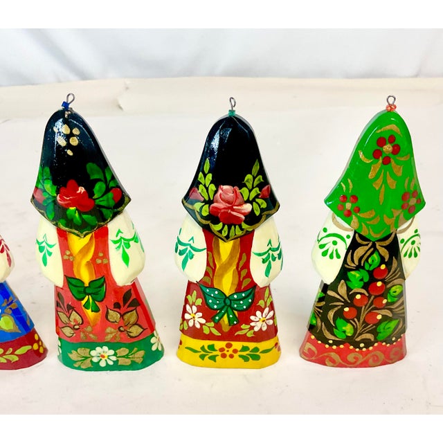 Vintage Boho Chic Folk Art Russian Hand Crafted Christmas Ornaments - Set of 6, Small. For Sale - Image 10 of 10