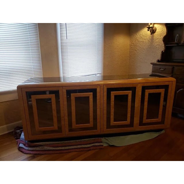 Mid-Century Modern 1970s Romweber Mirrored Burl Wood Buffet Cabinet For Sale - Image 3 of 10