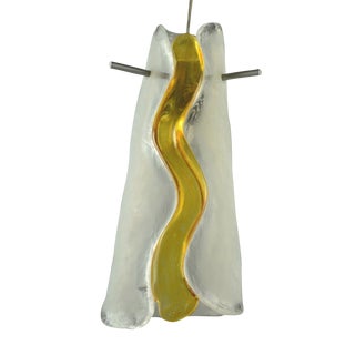 Pendant Light White Art Glass With Yellow Ribbon For Sale