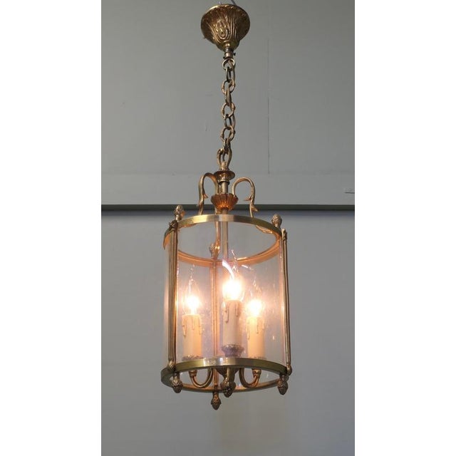 1920s Vintage Round Art Deco Brass and Glass Lantern, 1920 For Sale - Image 5 of 8