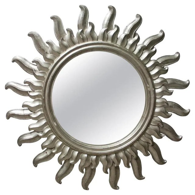Wood Mid-Century Modern Sun Mirror in Silver Bath Wood, 1960 For Sale - Image 7 of 7
