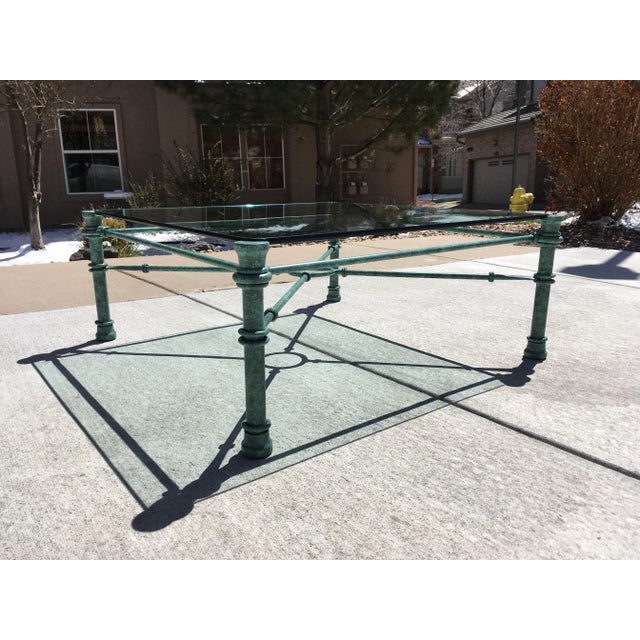 Mid-Century Modern Iron & Glass Coffee Table in Faux Verdigris Finish After Giacometti For Sale - Image 3 of 13