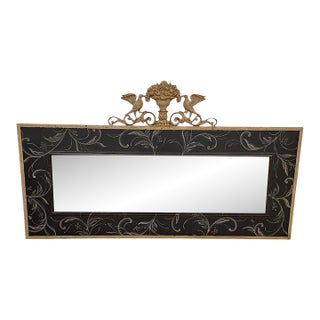 Vintage Extra Large 1970s French Style Hand-Painted Mirror With Cast Metal Gilded Bird & Urn Crest- 76” For Sale