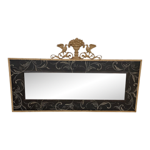 Vintage Extra Large 1970s French Style Hand-Painted Mirror With Cast Metal Gilded Bird & Urn Crest- 76”