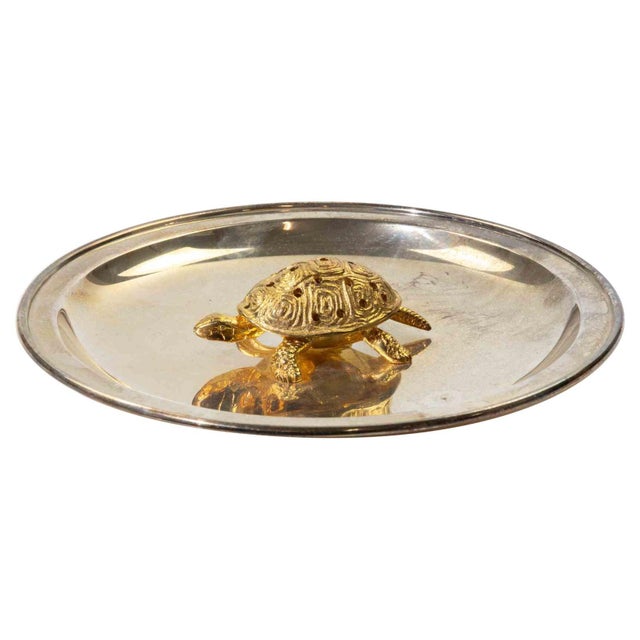 Decorative Silver-Plated Dish with Gilt Turtle Figure, 1950s For Sale - Image 6 of 6