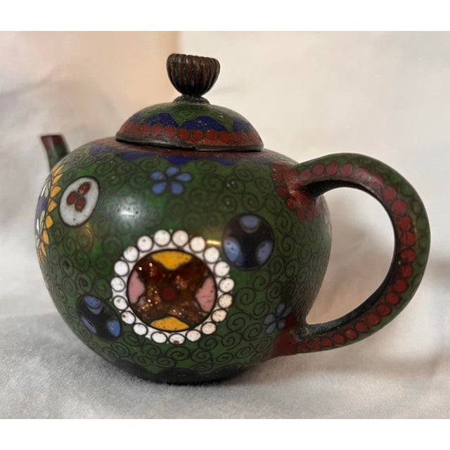 Japanese Antique Meiji Period Japanese Cloisonné Small Teapot For Sale - Image 3 of 7