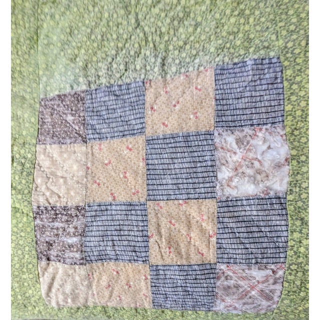 Light Green Hand-Stitched Patchwork Checkerboard Quilt For Sale - Image 8 of 10