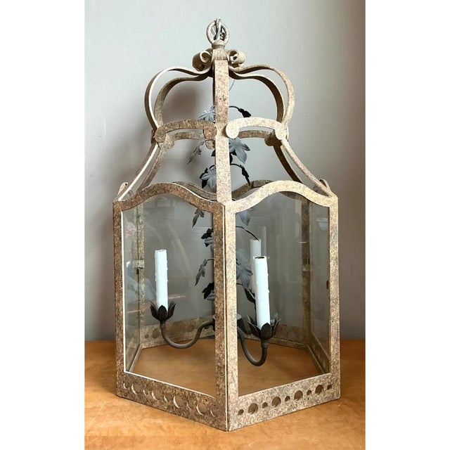 Metal Vintage Iron and Glass Ivy Lantern For Sale - Image 7 of 12
