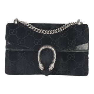 Black GG Embossed Velvet Small Dionysus Chain Bag For Sale