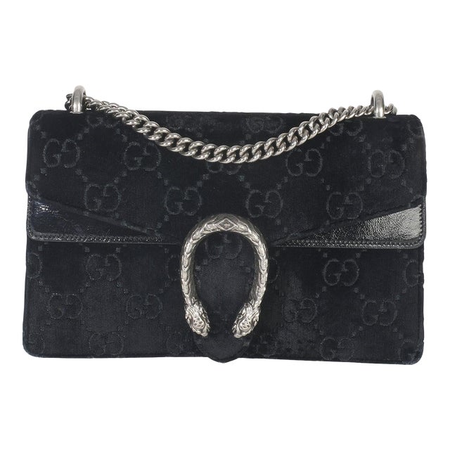 Black GG Embossed Velvet Small Dionysus Chain Bag For Sale