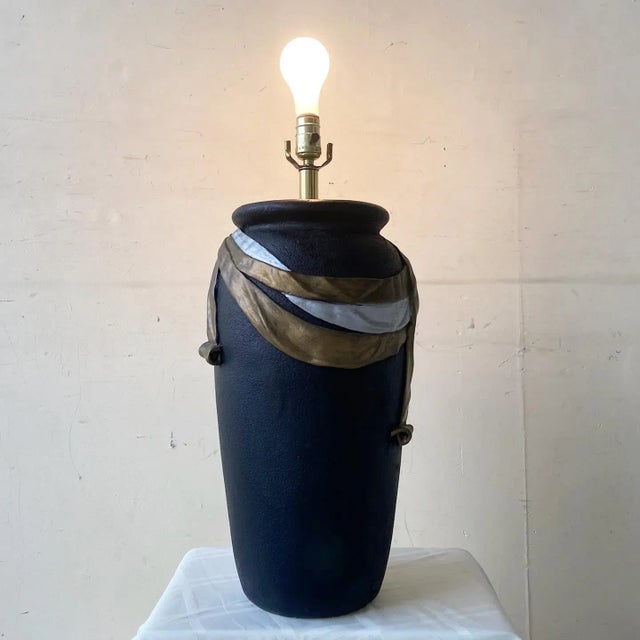 Postmodern Black With Gold and Silver Ribbon Table Lamp by Lee Reynolds For Sale In Miami - Image 6 of 10