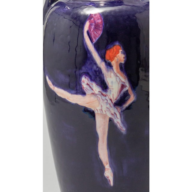 Contemporary Pair of Large Ceramic Vases With Fan-Dancer Images For Sale - Image 3 of 3