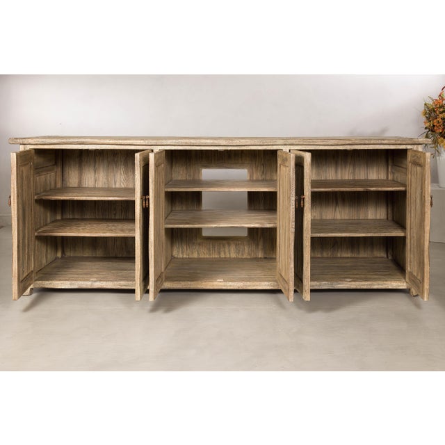 Large Rustic Bleached Wood Six-Door Sideboard Media Cabinet For Sale In New York - Image 6 of 18