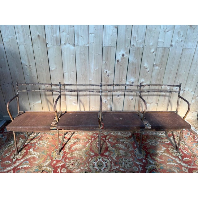 Metal Four-Seater Theatre Bench in Iron and Sheet Metal, 1890s For Sale - Image 7 of 7
