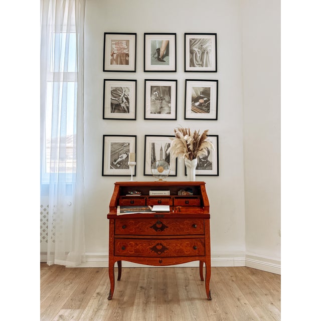 Louis XV Italian Bombé Marquetry Secretary Desk, 1960s For Sale - Image 4 of 18