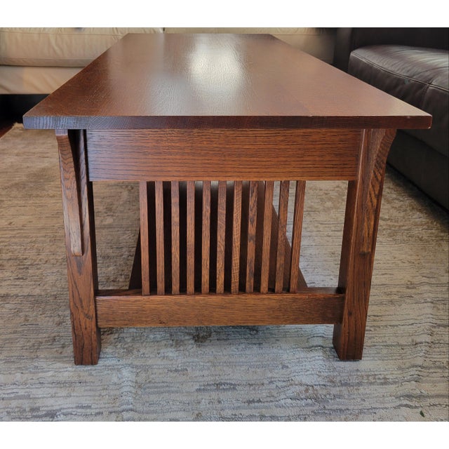 Stickley Mission Collection Oak Spindle 3-Drawer Cocktail Table For Sale In Baltimore - Image 6 of 10