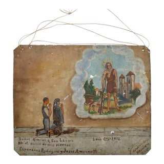 1970s Original Mexican Retablo "Exvotos" Oil on Tin For Sale