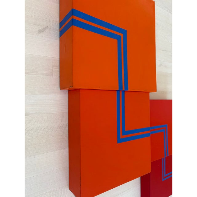 BDDW Exhibited Vintage Monumental Hard Edge Abstract Op Art Geometric Shaped Canvas Painting, Signed Jerry L. Walker, 1972 For Sale - Image 4 of 16