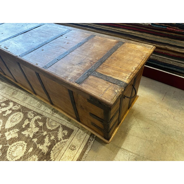 Wood Solid Reclaimed Teak Wood Trunk With Iron Grid Detailing For Sale - Image 7 of 10