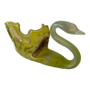 1970’s Murano Swan Bowl in Yellow-Green Glass