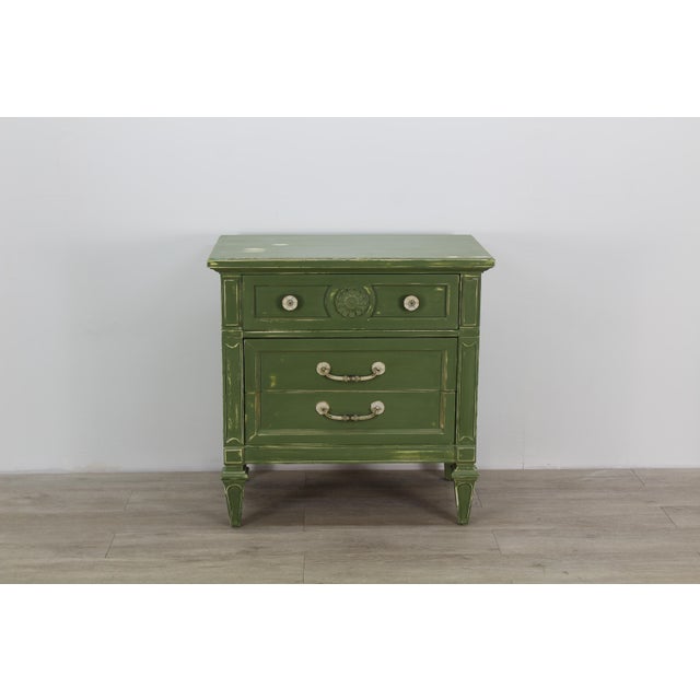 MidCentury 3Drawers Green Nightstand, Hand Painted Nightstand, Green