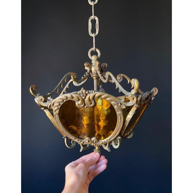 Vintage Brass and Glass Pendant Light, 1960s For Sale - Image 10 of 14