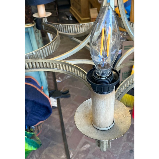 Modern Hollywood Regency Style Gilt Metal 6 Arm Chandelier With Giltwood Tassel For Sale - Image 4 of 7