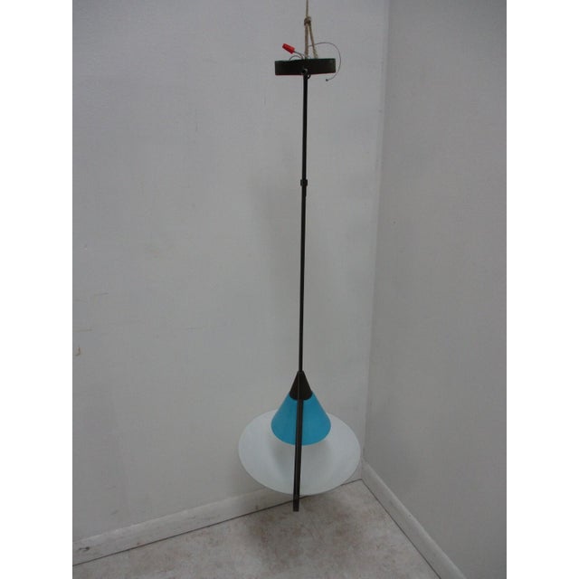 Blue Vintage Italian postmodern Tension Glass Hanging Pendant Chandelier For Sale - Image 8 of 9