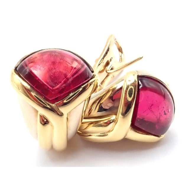 Metal Vintage Bulgari Bvlgari Pink Tourmaline Yellow & White Gold Earrings, Pair For Sale - Image 7 of 12