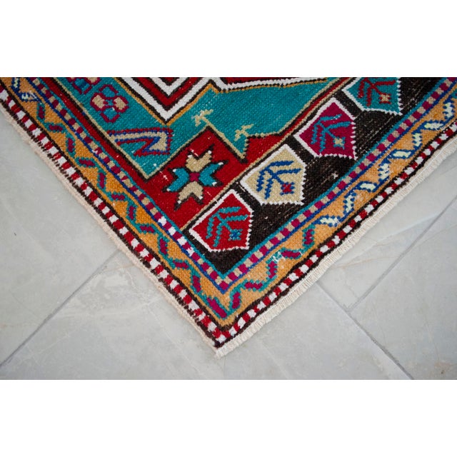 Turquoise 1960s Vintage Small Turkish Rug Turquoise Kitchen Bathtoom Entry Decor 2x4 Ft Approx For Sale - Image 8 of 13