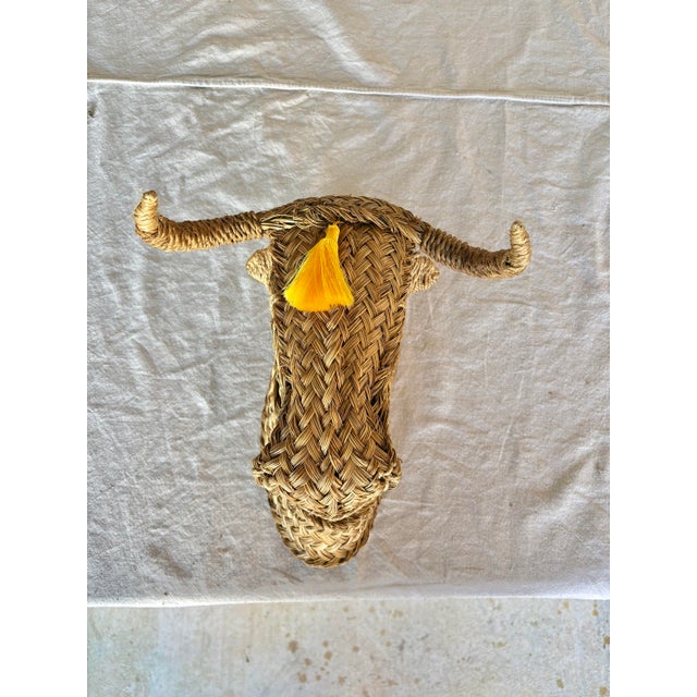 Mid 20th Century Mid 20th Century French Wicker Rattan Minotaur Bull Head Sculpture Wall Decoration For Sale - Image 5 of 12