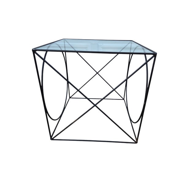 Metal Vintage Wrought Iron Rods Xo Side End Table Attributed to Frederic Weinberg MCM For Sale - Image 7 of 17