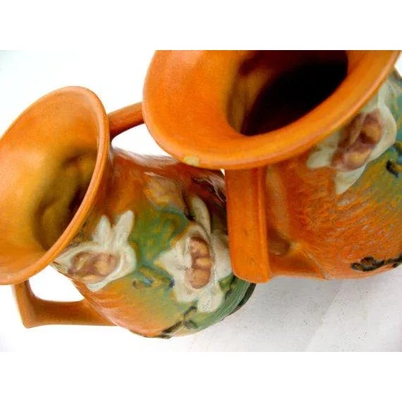 Roseville Pottery 1930s Roseville Pottery Magnolia Pattern Vase - Authentic Depression Era Art Pottery From Diplomat's Estate For Sale - Image 4 of 6