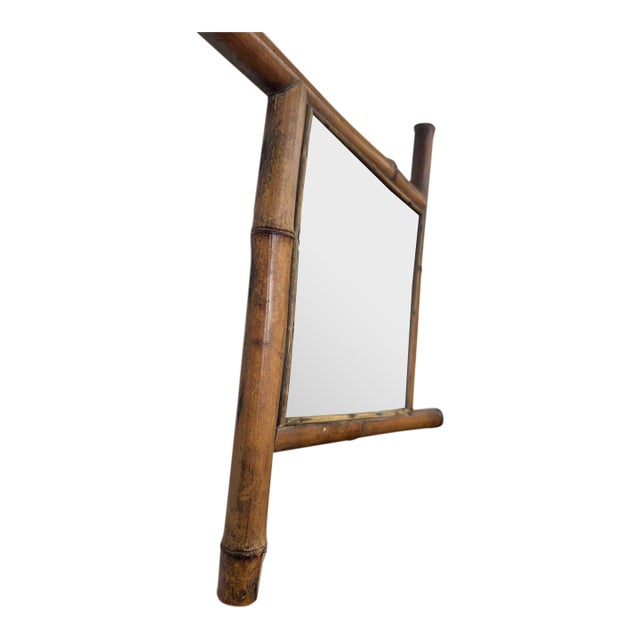 Vintage French Petite Faux Bamboo Beveled Wall Mirror For Sale
