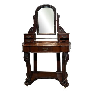 Antique Carved Wooden Vanity Table with Mirror For Sale