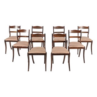 Set of Eight Regency Brass-Inlaid Dining Chairs, English, 19th Century For Sale