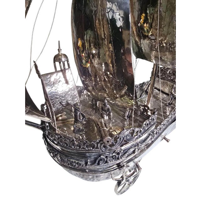 Gold English Silvered Metal Ship, 1880s For Sale - Image 8 of 18