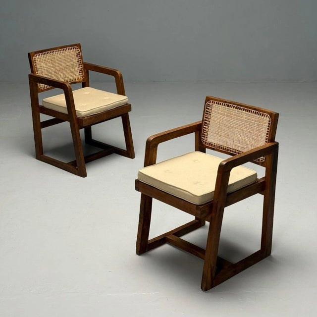 Wood Pierre Jeanneret, French Mid-Century Modern, 12 Box Dining Chairs, Teak, Cane For Sale - Image 7 of 12