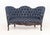 Victorian Button-Tufted Upholstered Walnut Sofa, with bee pattern navy blue upholstery on cabriole legs. 33" H x 52" W x...