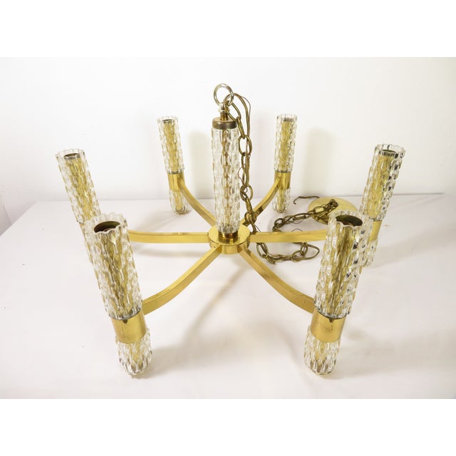 Mid Century Brass & Glass Chandelier ~ Hanging Lamp ~ Sciolari Murano Style For Sale - Image 14 of 18